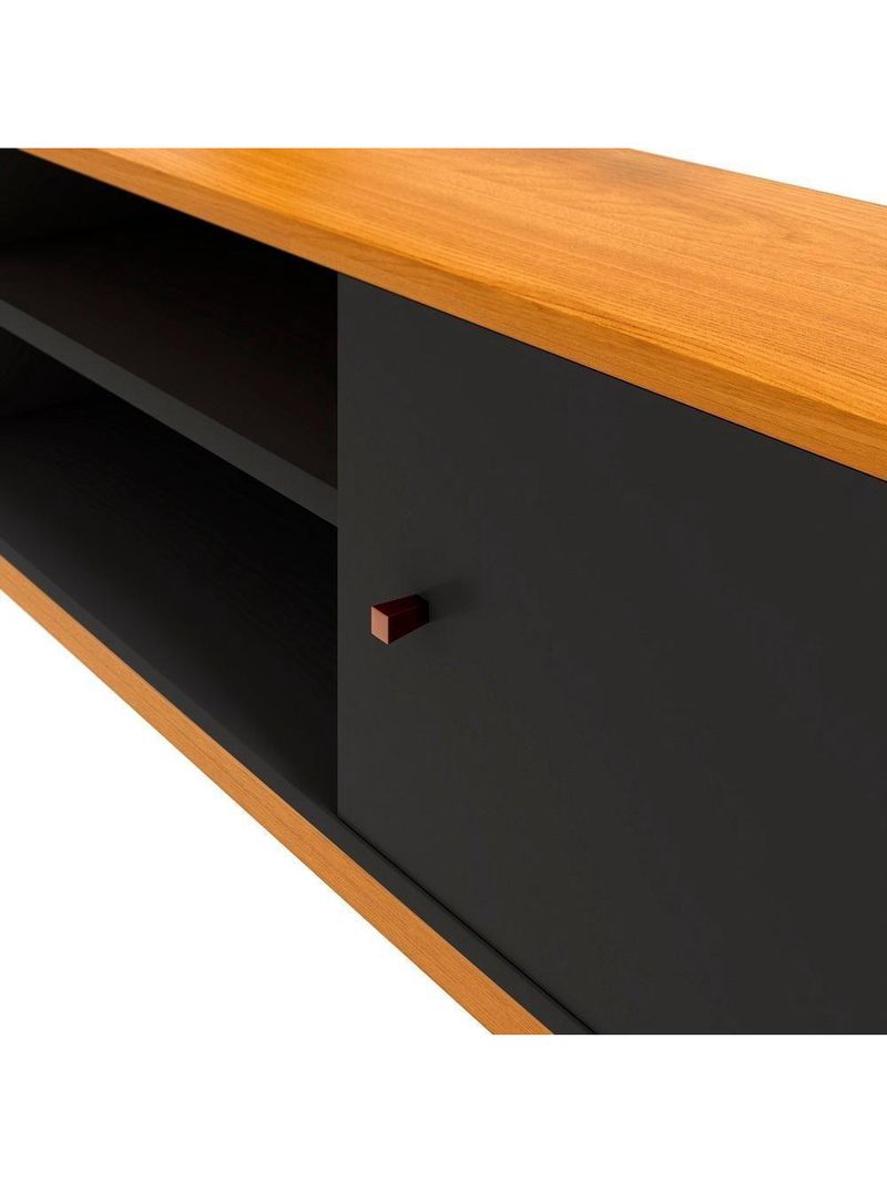 Rack 75 Polegadas Com 2 Portas E Prateleira Riviera - Preto E Cedro