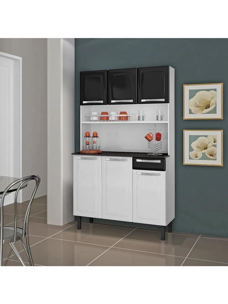 Cozinha Compacta Itatiaia 6P 1G Aço Branco e Preto
