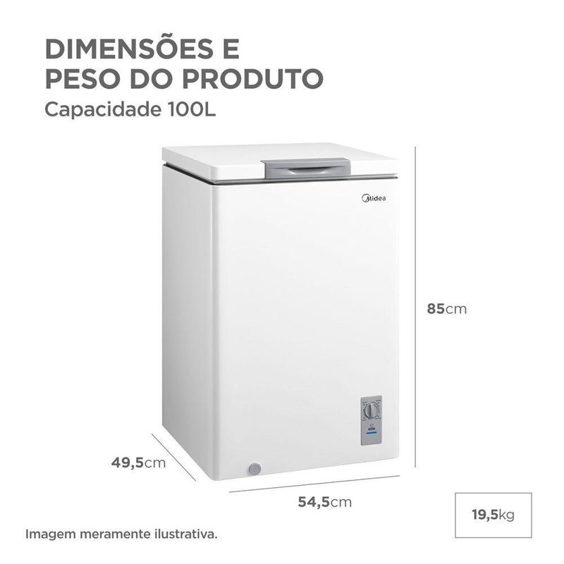 Freezer Midea Horizontal 100L 1 Porta Branco Bivolt (MDRC151FZD013)