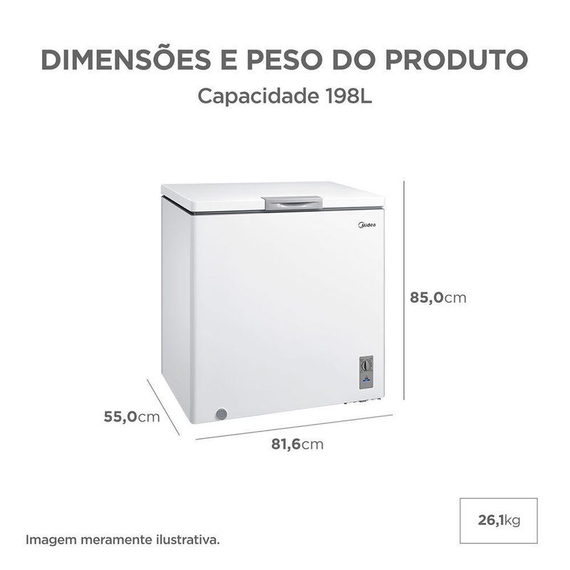 Freezer Midea Horizontal 198L 1 Porta Branco Bivolt (MDRC280SFZ013)