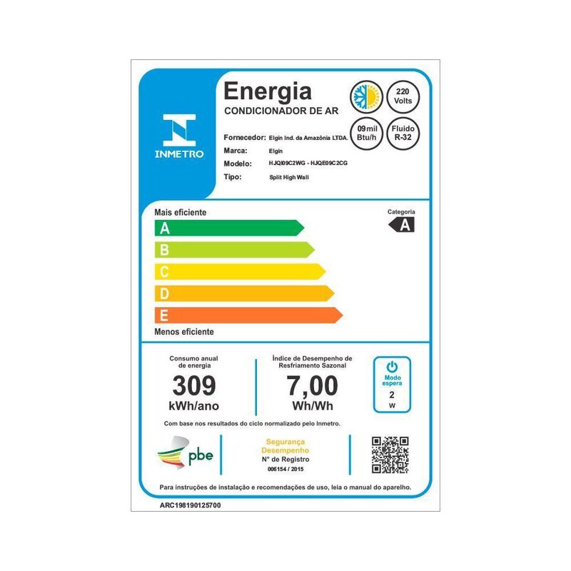 Ar Condicionado Split Elgin Eco Inverter III Wi-Fi 9000 BTUs Quente e Frio 220V HJQC09C2WGCG