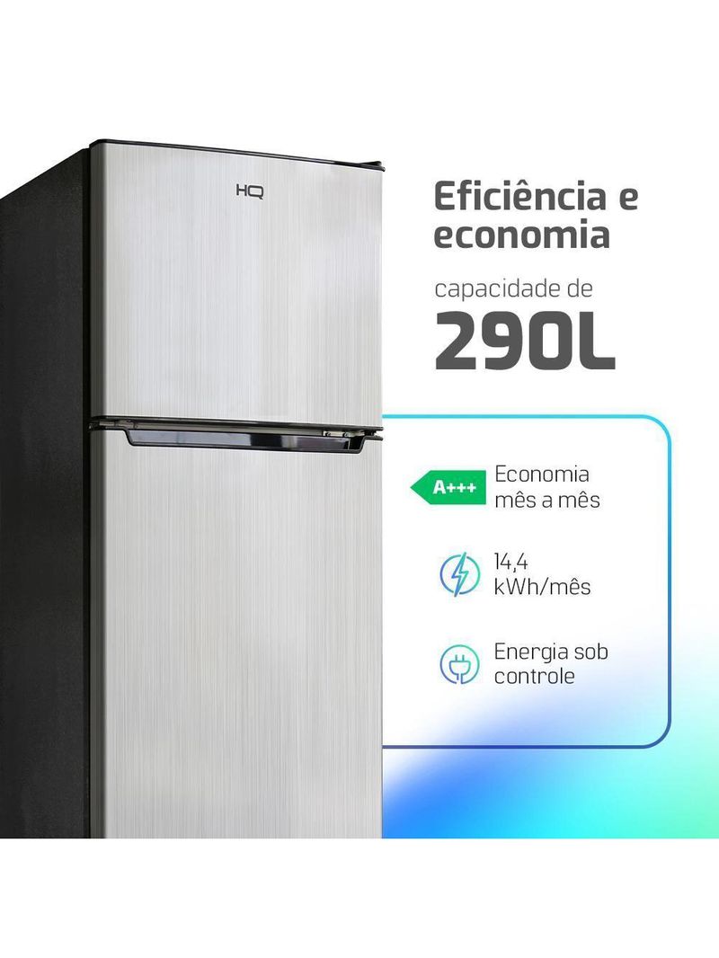 Geladeira Refrigerador HQ Defrost 290 Litros Preto/Cinza HQ-290RDF 220V