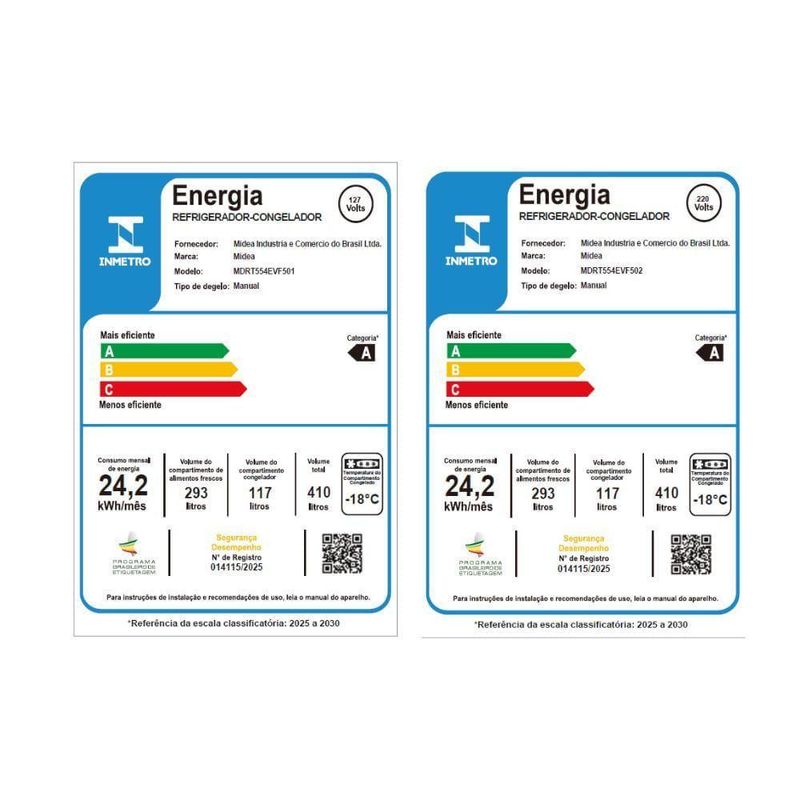Geladeira Cycle Defrost Duplex 410L Inverter Prata Midea MDRT554EVF502 220V