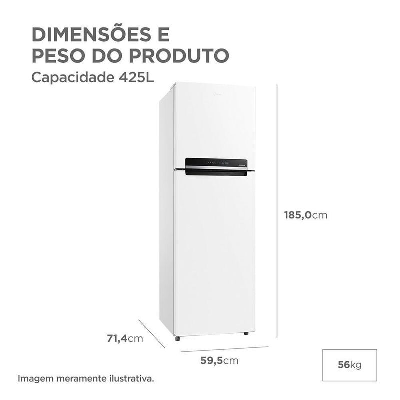 Geladeira Frost Free Duplex 425L Inverter Branca Midea MDRT572EVD013 Bivolt