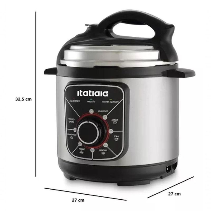 Panela de Pressão Eletrica Essencial 3L 700W Inox com Preto 127V
