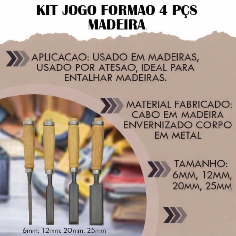 Kit Formao 4 Pecas Jogo Artesao Entalhar Madeira Esculpir Escultura Ferramenta Completo