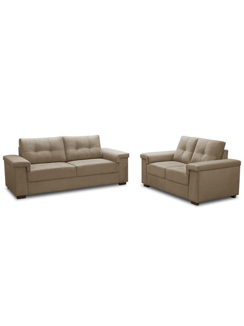 Sofá 3 E 2 Lugares Para Sala De Estar Living Allon F04 Veludo Marrom Claro - Lyam Decor