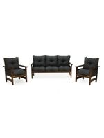 Conjunto Sofá Havaí 3 Lugares + 2 Poltronas De Madeira Com Almofadas Confortáveis - Cinza