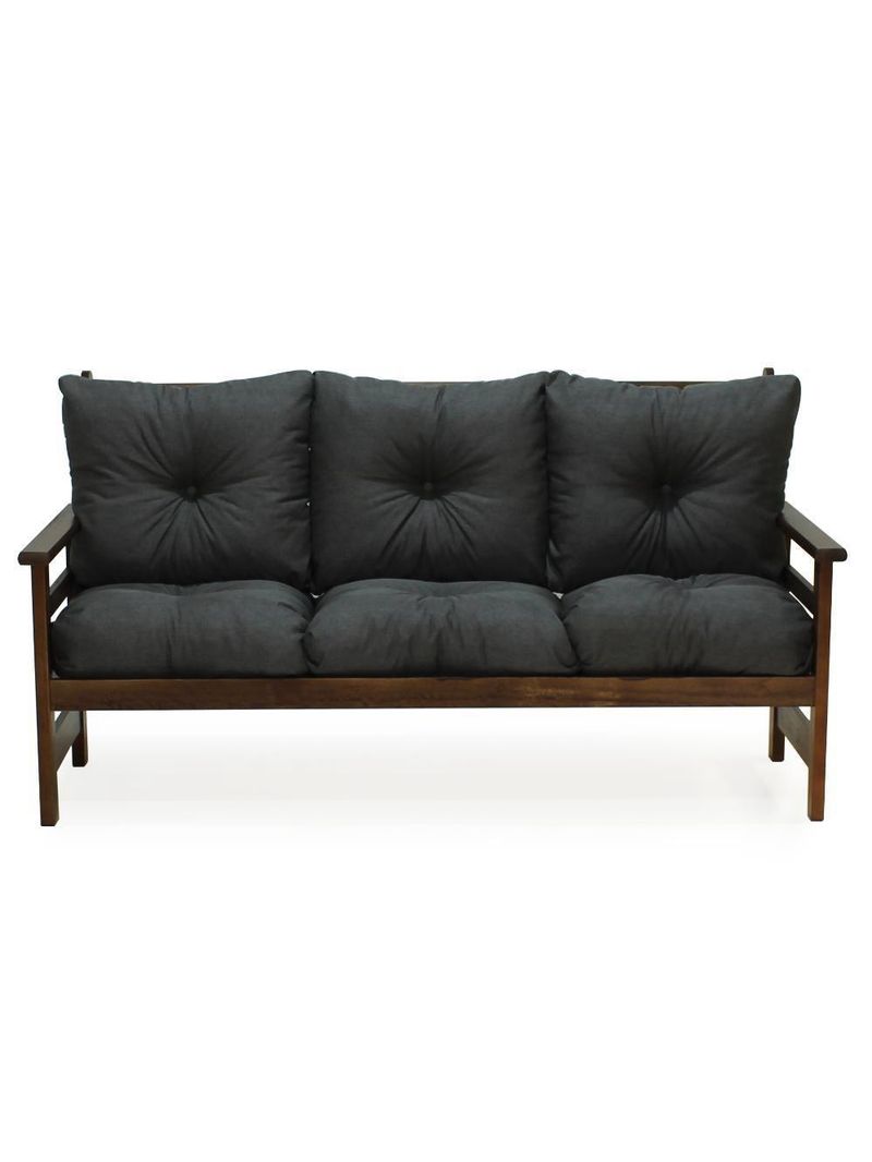 Conjunto Sofá Havaí 3 Lugares + 2 Poltronas De Madeira Com Almofadas Confortáveis - Cinza