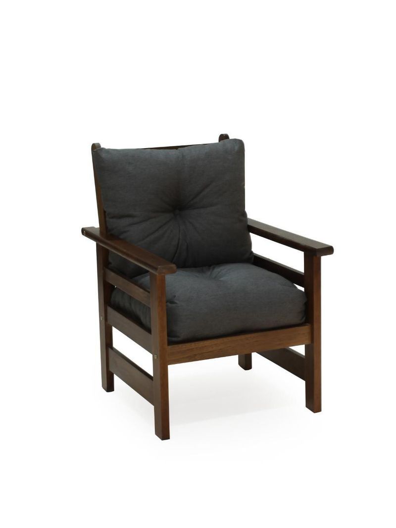 Conjunto Sofá Havaí 3 Lugares + 2 Poltronas De Madeira Com Almofadas Confortáveis - Cinza