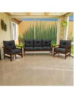 Conjunto Sofá Havaí 3 Lugares + 2 Poltronas De Madeira Com Almofadas Confortáveis - Cinza