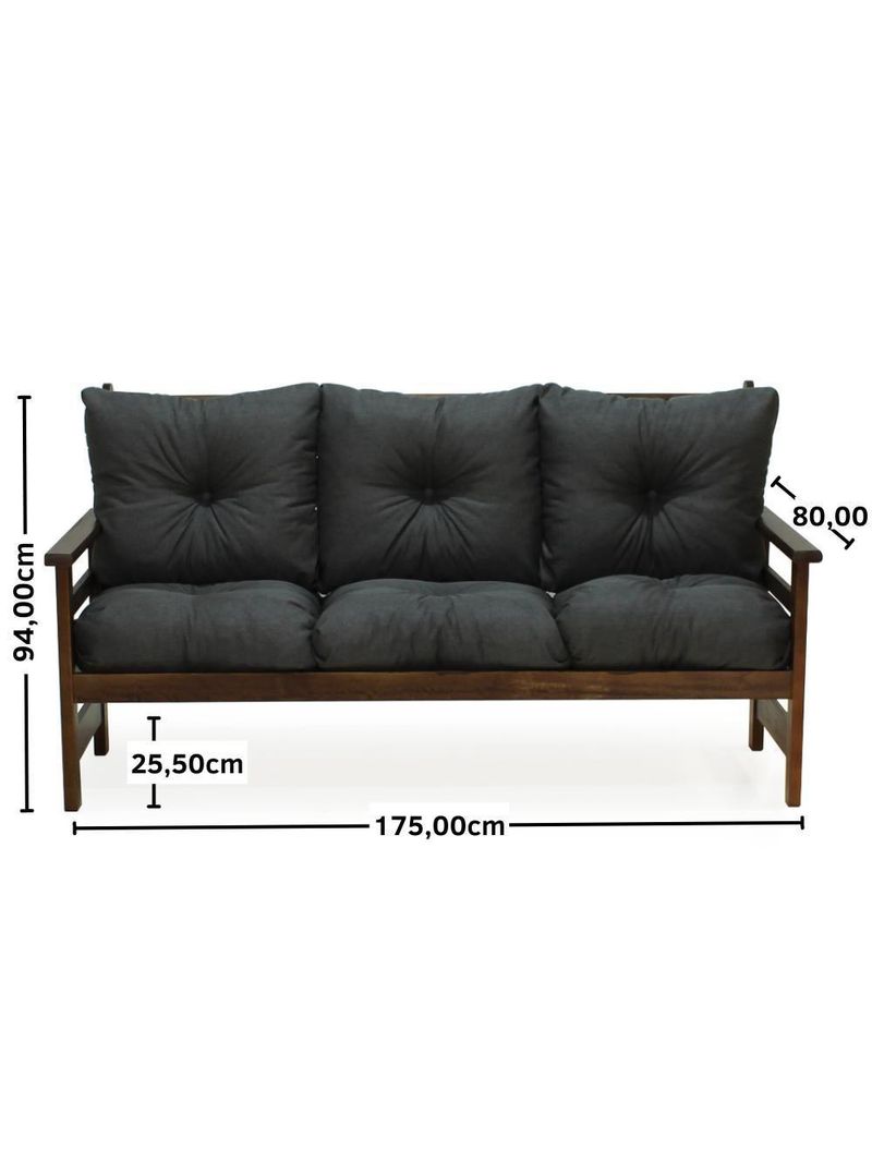Conjunto Sofá Havaí 3 Lugares + 2 Poltronas De Madeira Com Almofadas Confortáveis - Cinza