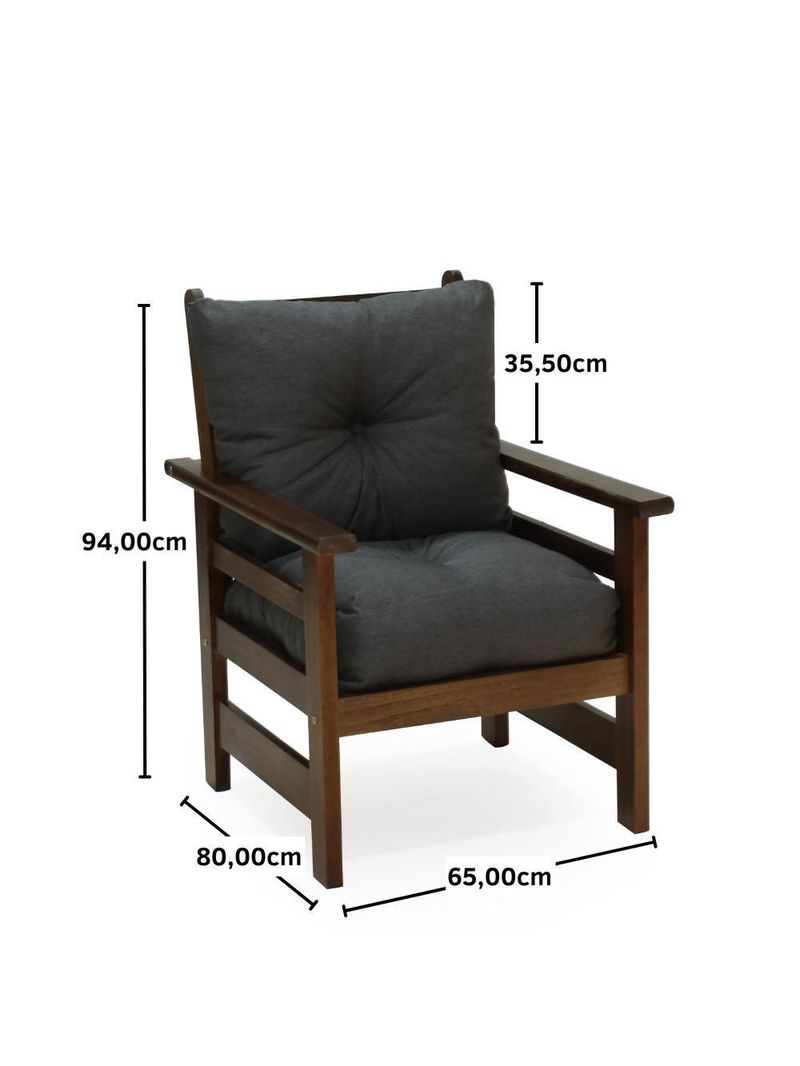 Conjunto Sofá Havaí 3 Lugares + 2 Poltronas De Madeira Com Almofadas Confortáveis - Cinza