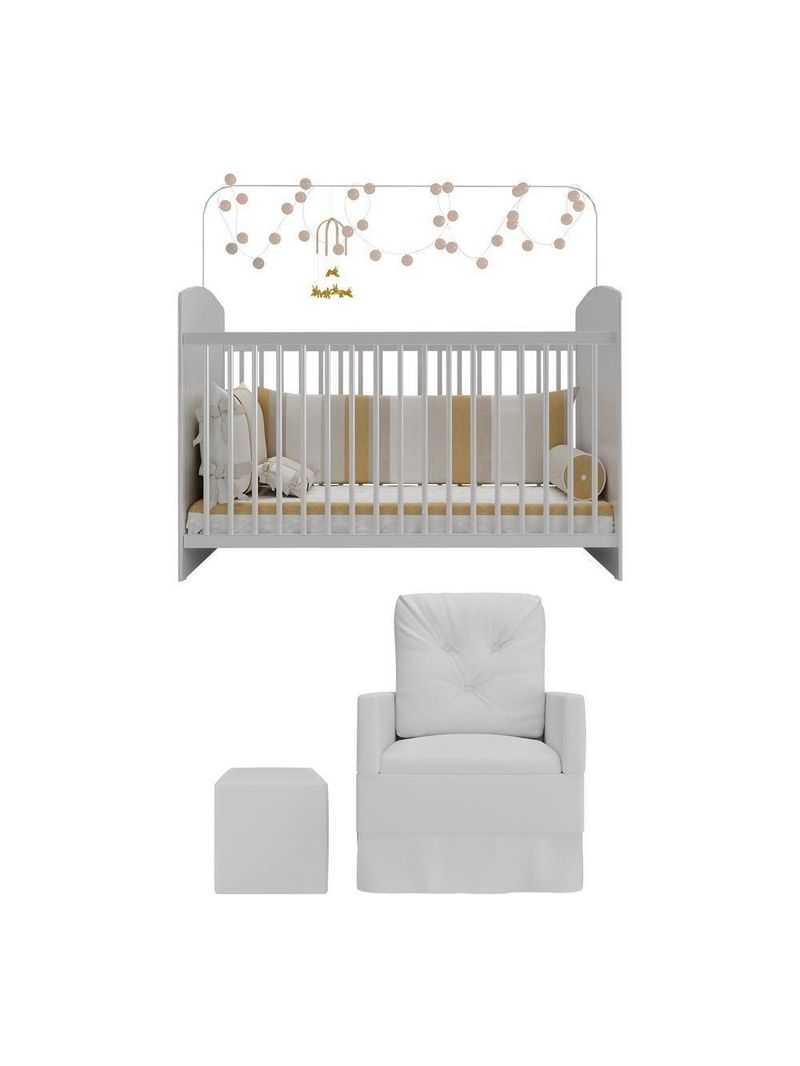 Berço Com Colchão Incluso Poltrona E Puff Olaf Mp4105 Branco