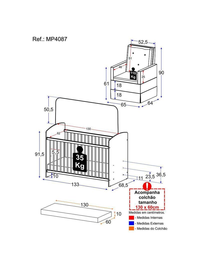 Berço Com Colchão E Poltrona De Amamentação Olaf Mp4087