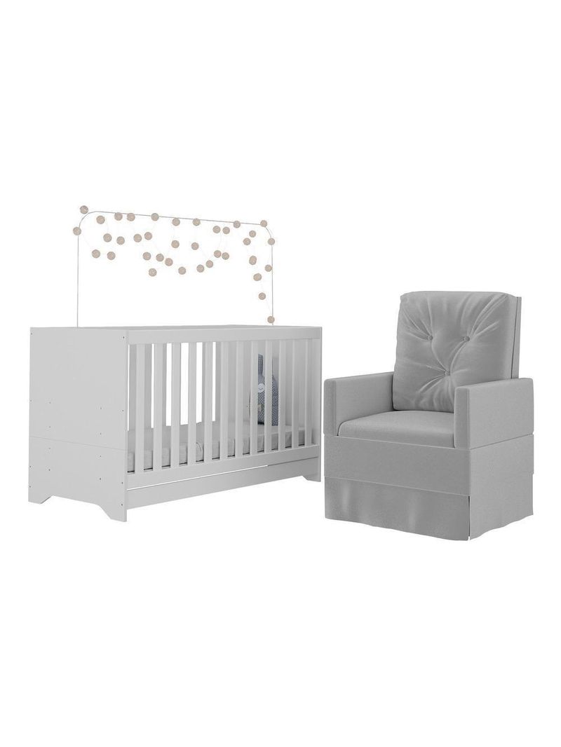 Berço 3X1 Com Colchão Incluso E Poltrona De Amamentação Elza Mp4088 Branco/Cinza