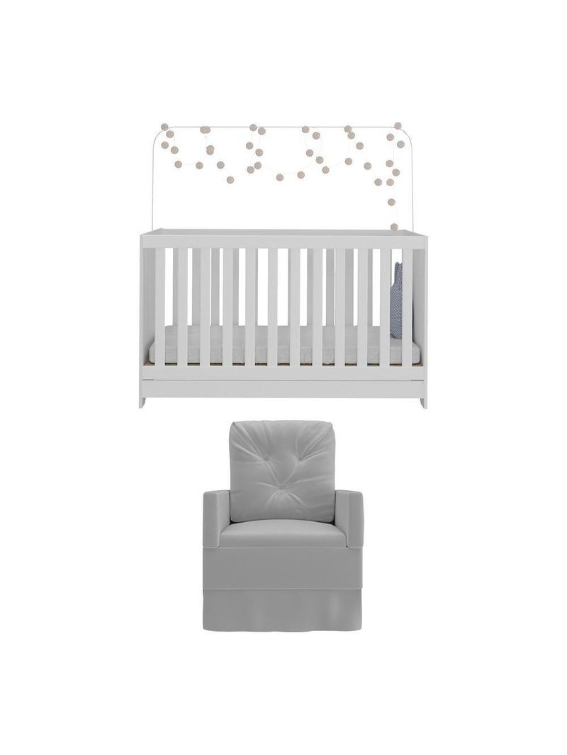 Berço 3X1 Com Colchão Incluso E Poltrona De Amamentação Elza Mp4088 Branco/Cinza
