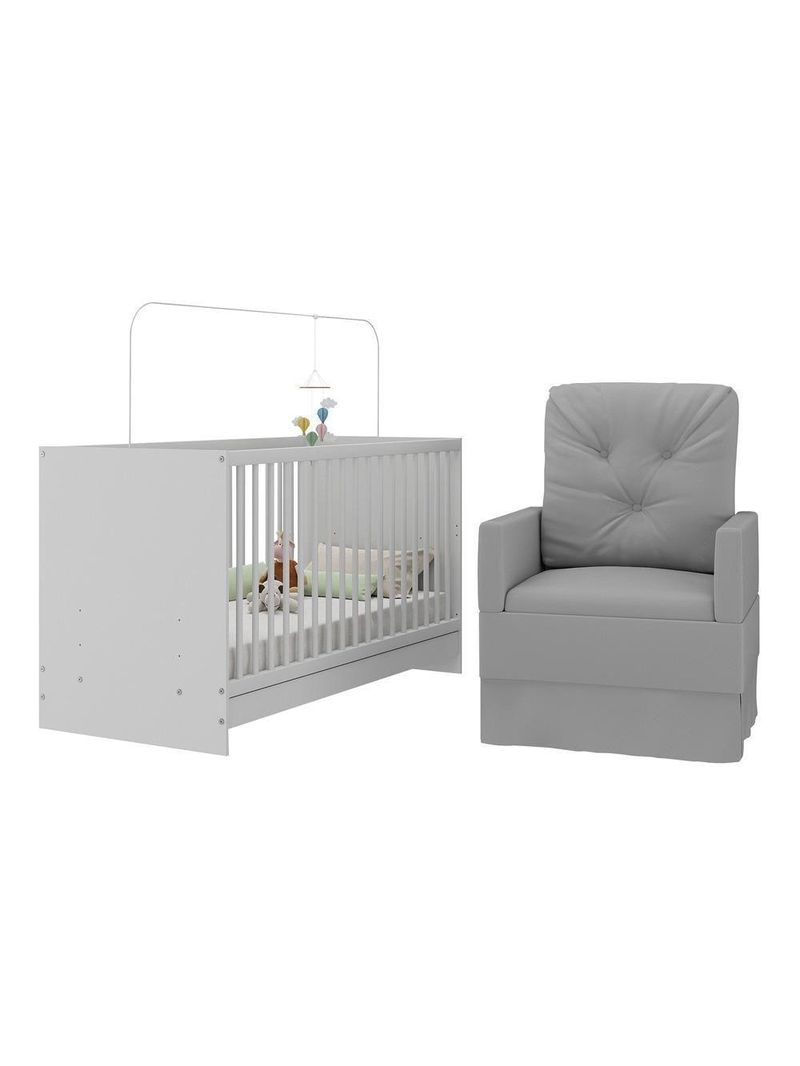 Berço 3 Em 1 Com Colchão e Poltrona Amamentação Mp4150 Branco-cinza