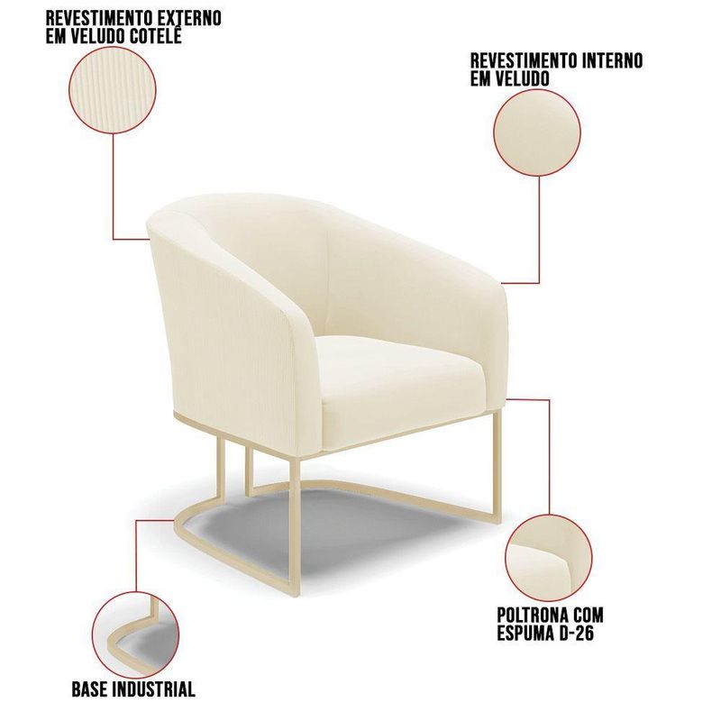Poltrona Sala Decorativa Stella Base Industrial Veludo Cotelê Bege D03 D'Rossi
