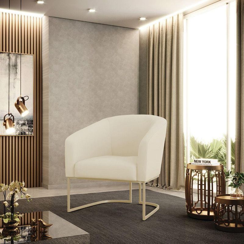 Poltrona Sala Decorativa Stella Base Industrial Veludo Cotelê Bege D03 D'Rossi