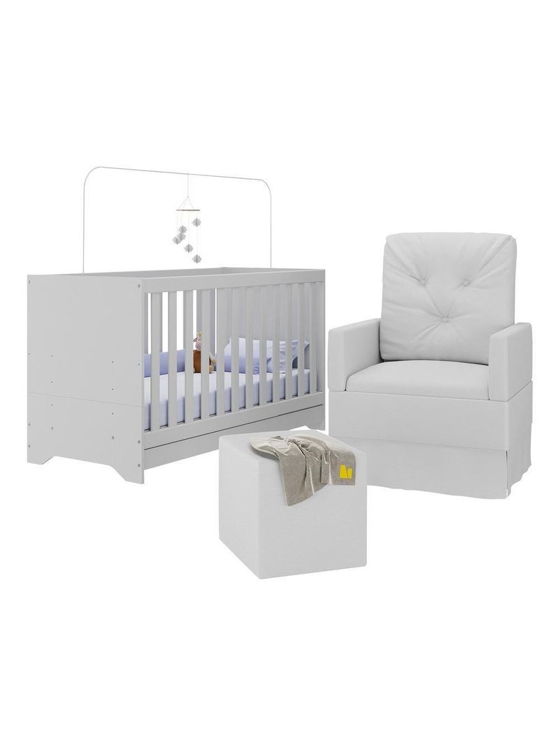 Berço 3 Em 1 Com Colchão Poltrona Amamentação E Puff Multimóveis Mp4160 Branco Branco