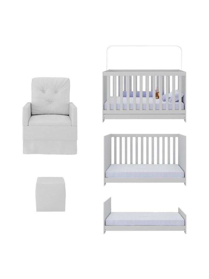 Berço 3 Em 1 Com Colchão Poltrona Amamentação E Puff Multimóveis Mp4160 Branco Branco