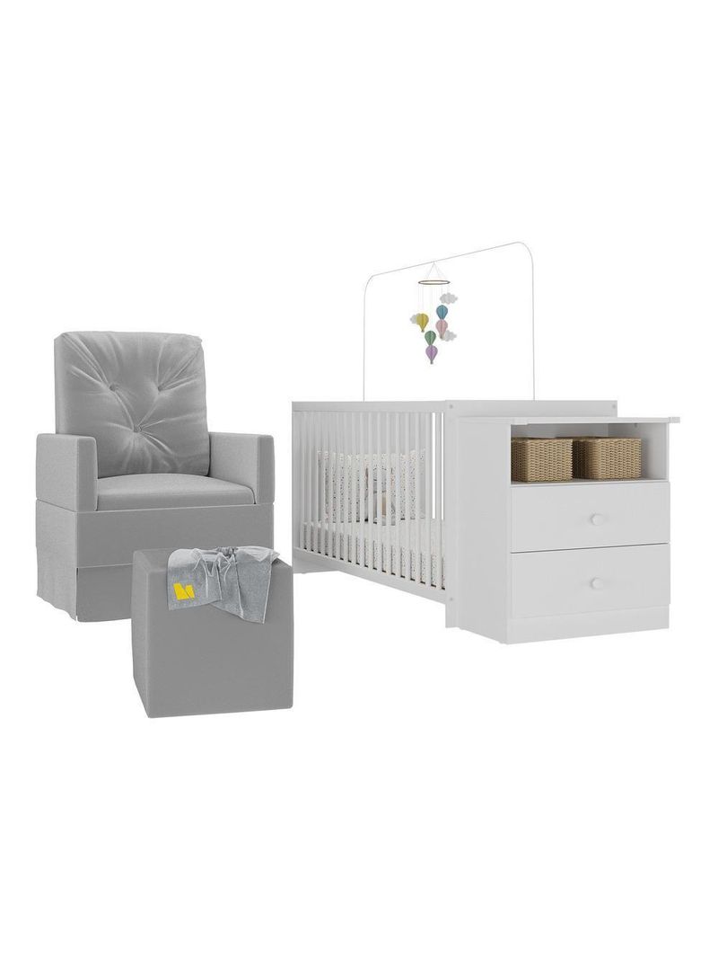 Berço Cômoda Poltrona Puff Multimóveis Mp4102 Branco/cinza