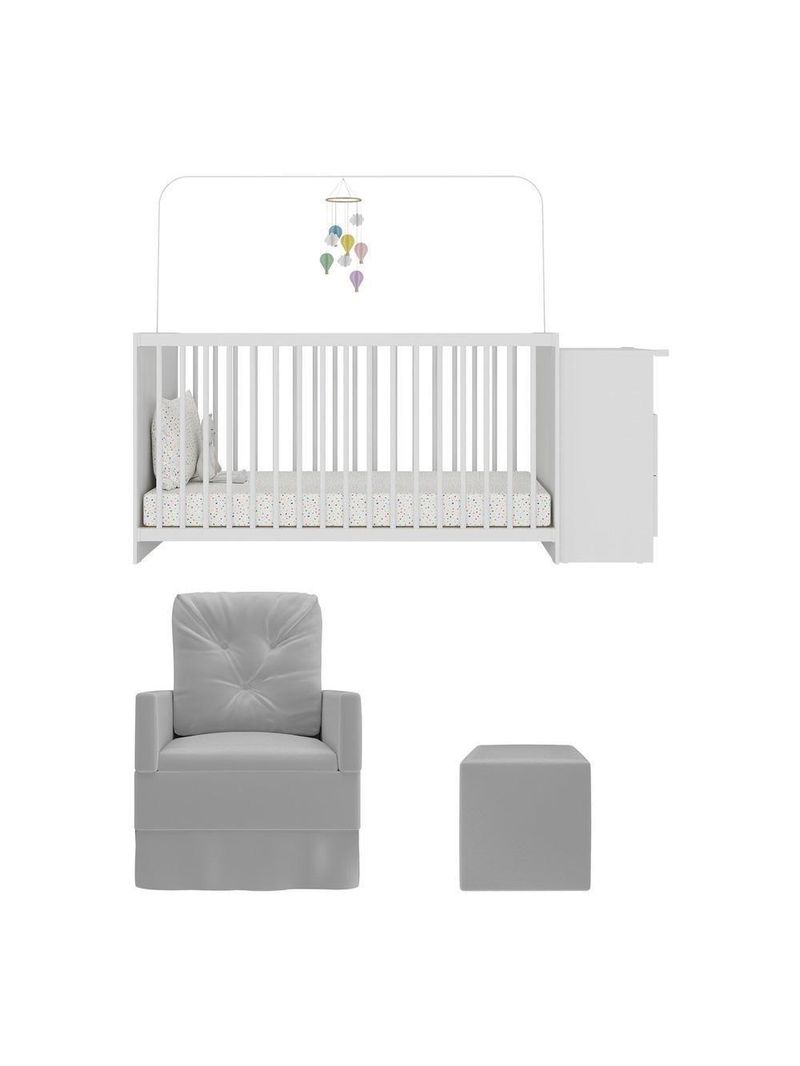 Berço Cômoda Poltrona Puff Multimóveis Mp4102 Branco/cinza