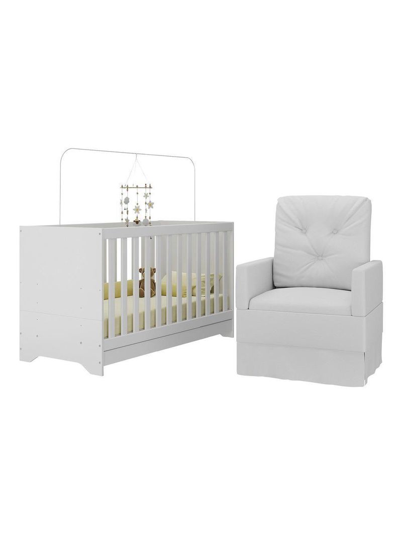 Berço 3 Em 1 Com Colchão E Poltrona Amamentação Multimóveis Mp4159 Branco Branco