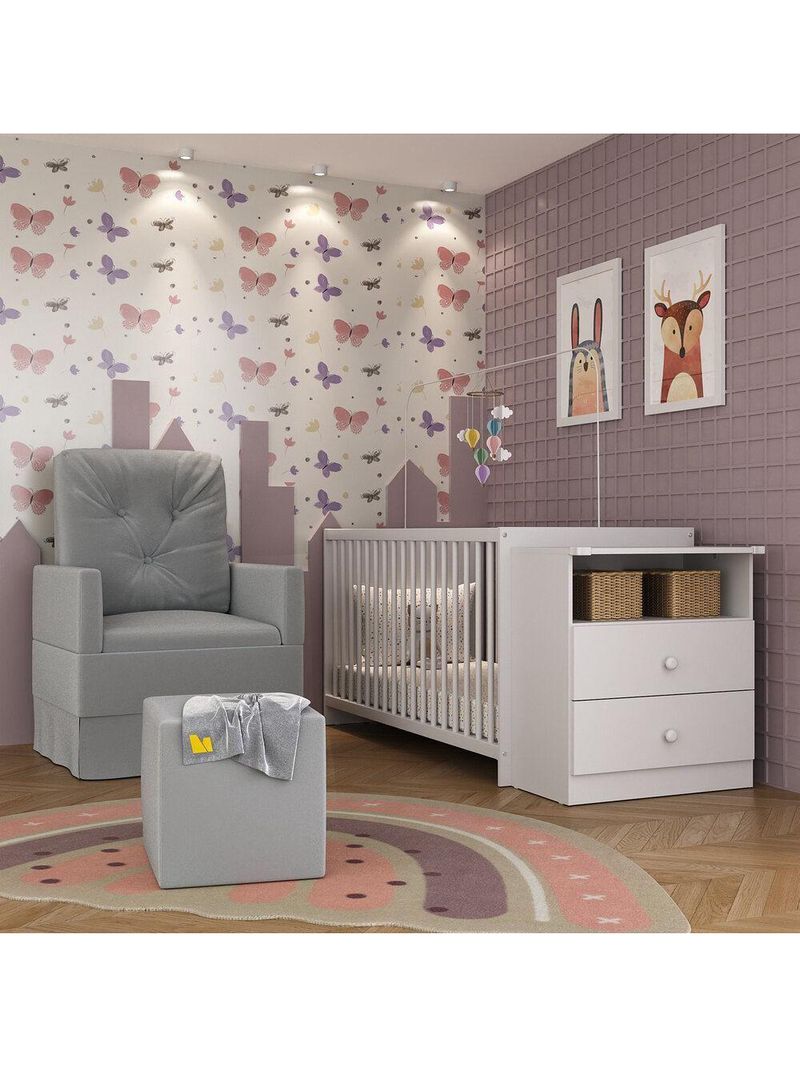 Berço Cômoda Poltrona Puff Multimóveis Mp4102 Branco/cinza
