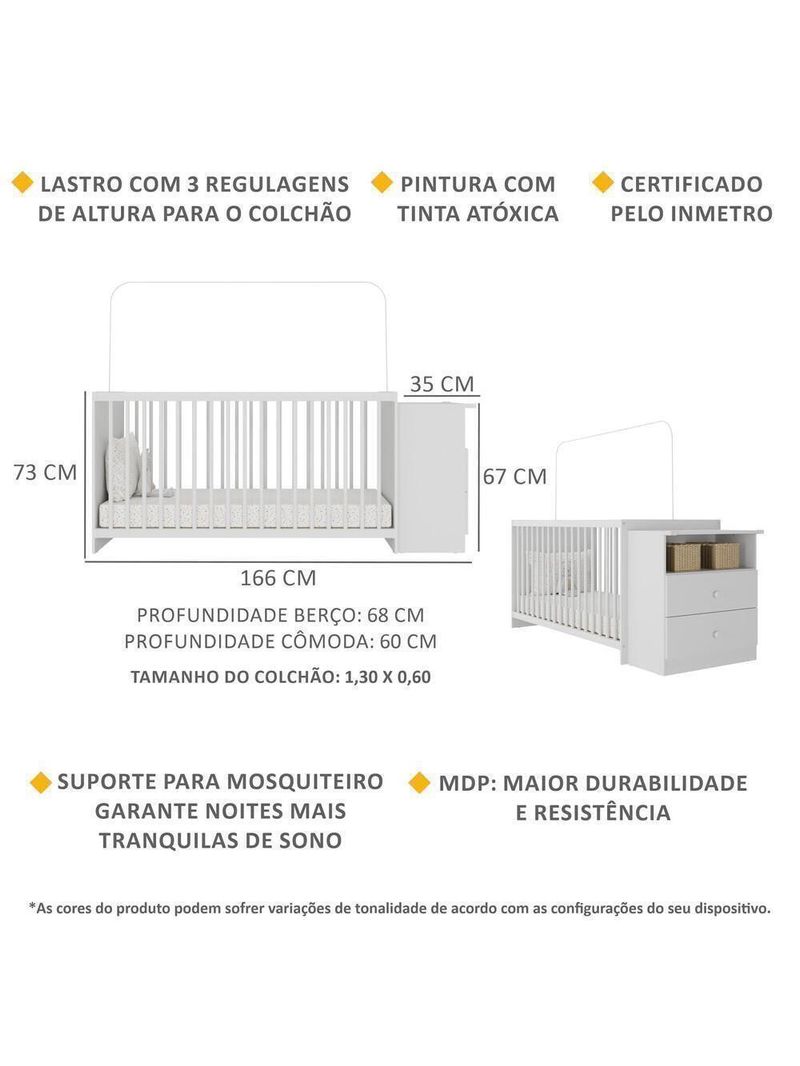 Berço Cômoda Poltrona Puff Multimóveis Mp4102 Branco/cinza