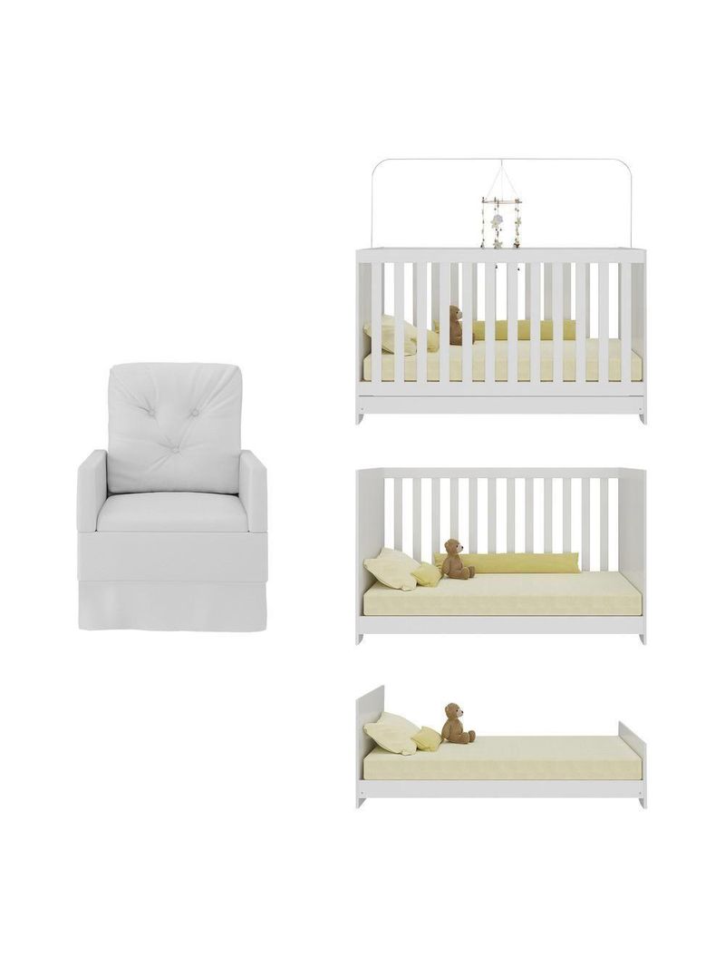Berço 3 Em 1 Com Colchão E Poltrona Amamentação Multimóveis Mp4159 Branco Branco