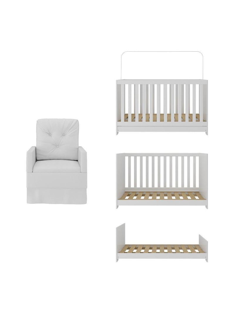 Berço 3 Em 1 Com Colchão E Poltrona Amamentação Multimóveis Mp4159 Branco Branco