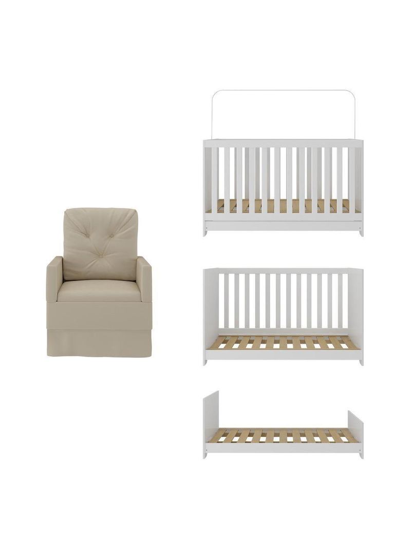 Berço 3 Em 1 Com Colchão E Poltrona Amamentação Multimóveis Mp4159 Branco/bege Branco/bege