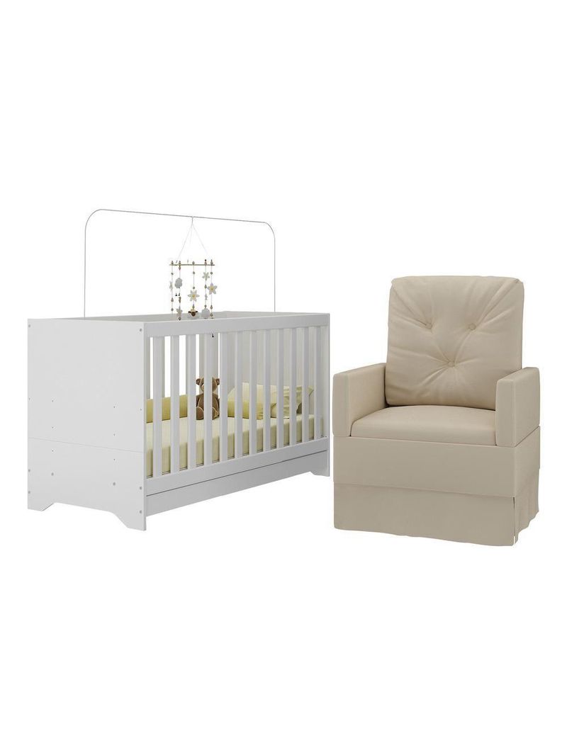 Berço 3 Em 1 Com Colchão E Poltrona Amamentação Multimóveis Mp4159 Branco/bege Branco/bege