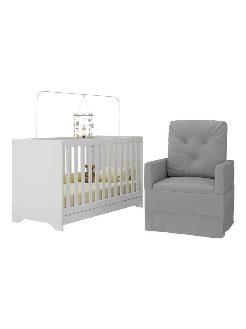Berço 3 Em 1 Com Colchão E Poltrona Amamentação Multimóveis Mp4159 Branco/cinza Branco/cinza