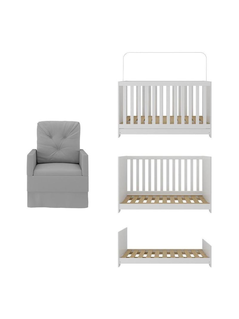 Berço 3 Em 1 Com Colchão E Poltrona Amamentação Multimóveis Mp4159 Branco/cinza Branco/cinza
