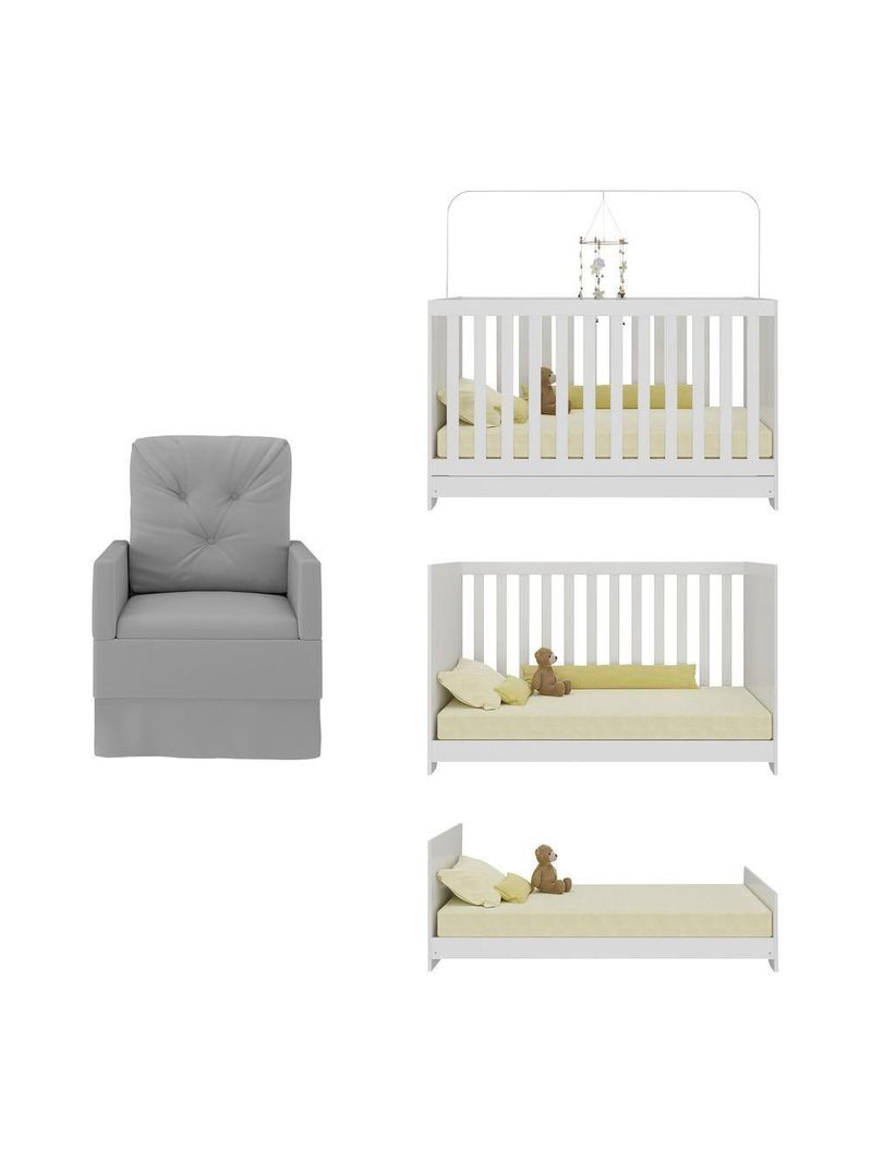 Berço 3 Em 1 Com Colchão E Poltrona Amamentação Multimóveis Mp4159 Branco/cinza Branco/cinza