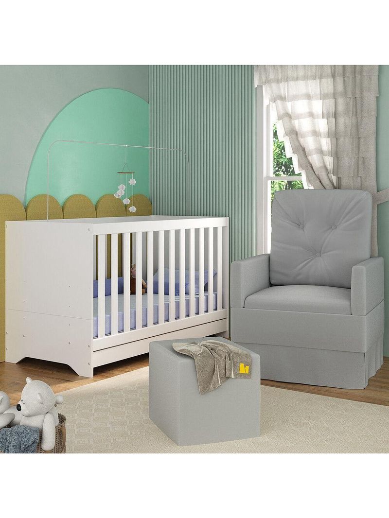 Berço 3 Em 1 Com Colchão Poltrona Amamentação E Puff Multimóveis Mp4160 Branco/cinza Branco/cinza