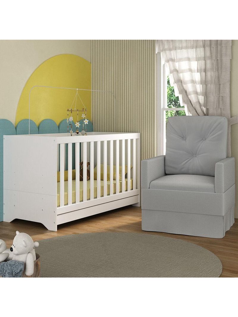 Berço 3 Em 1 Com Colchão E Poltrona Amamentação Multimóveis Mp4159 Branco/cinza Branco/cinza