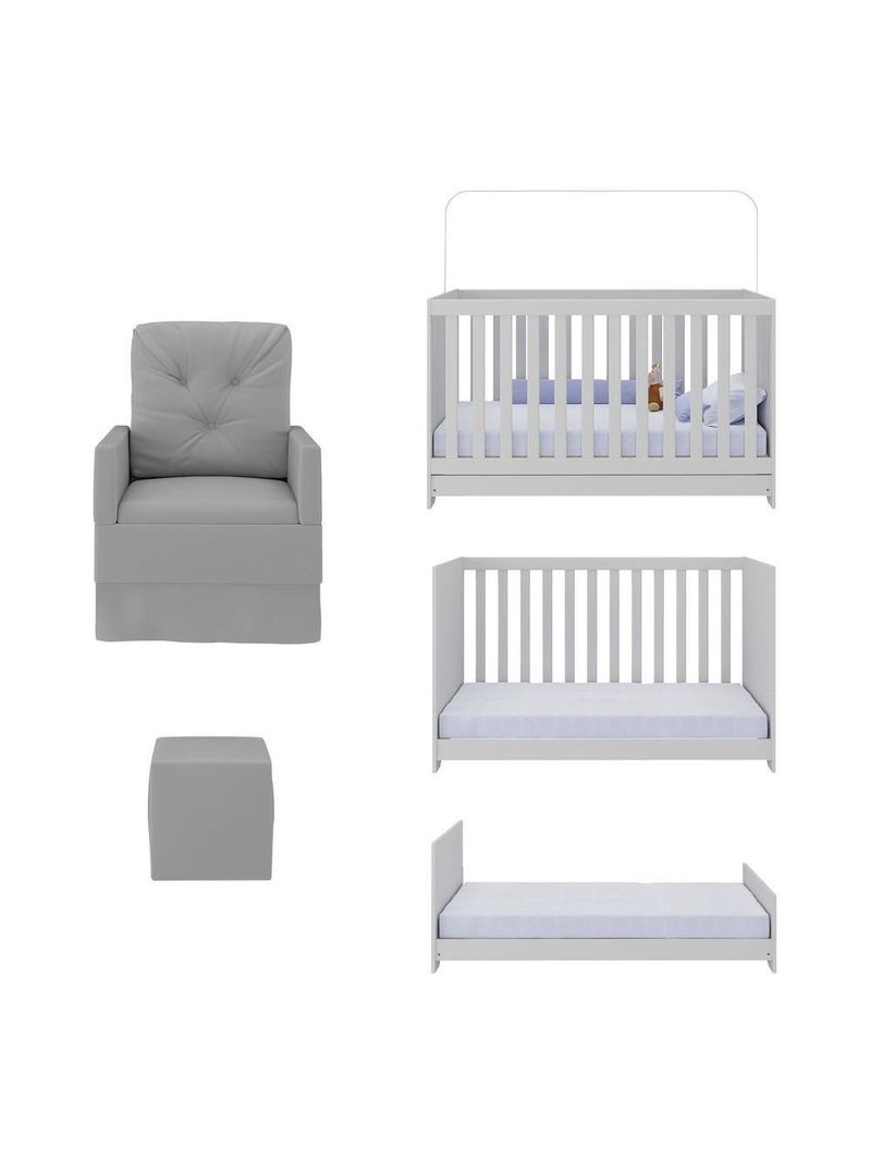 Berço 3 Em 1 Com Colchão Poltrona Amamentação E Puff Multimóveis Mp4160 Branco/cinza Branco/cinza