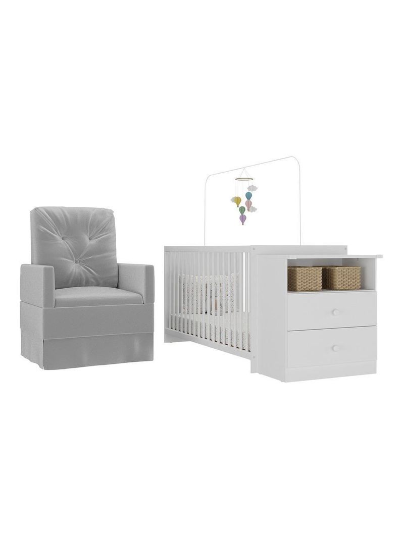 Berço Cômoda Poltrona Multimóveis Mp4090 Branco/cinza