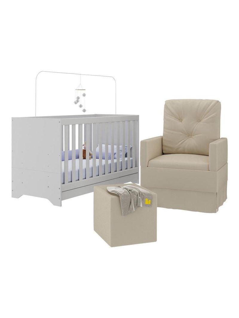 Berço 3 Em 1 Com Colchão Poltrona Amamentação E Puff Multimóveis Mp4160 Branco/bege Branco/bege