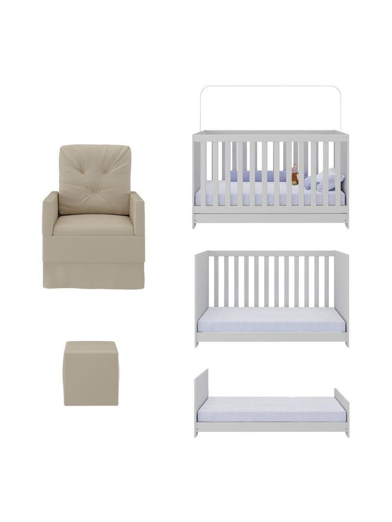 Berço 3 Em 1 Com Colchão Poltrona Amamentação E Puff Multimóveis Mp4160 Branco/bege Branco/bege