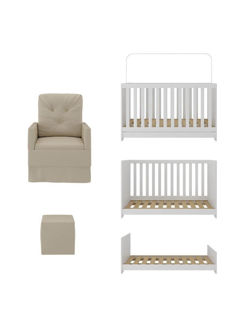 Berço 3 Em 1 Com Colchão Poltrona Amamentação E Puff Multimóveis Mp4160 Branco/bege Branco/bege