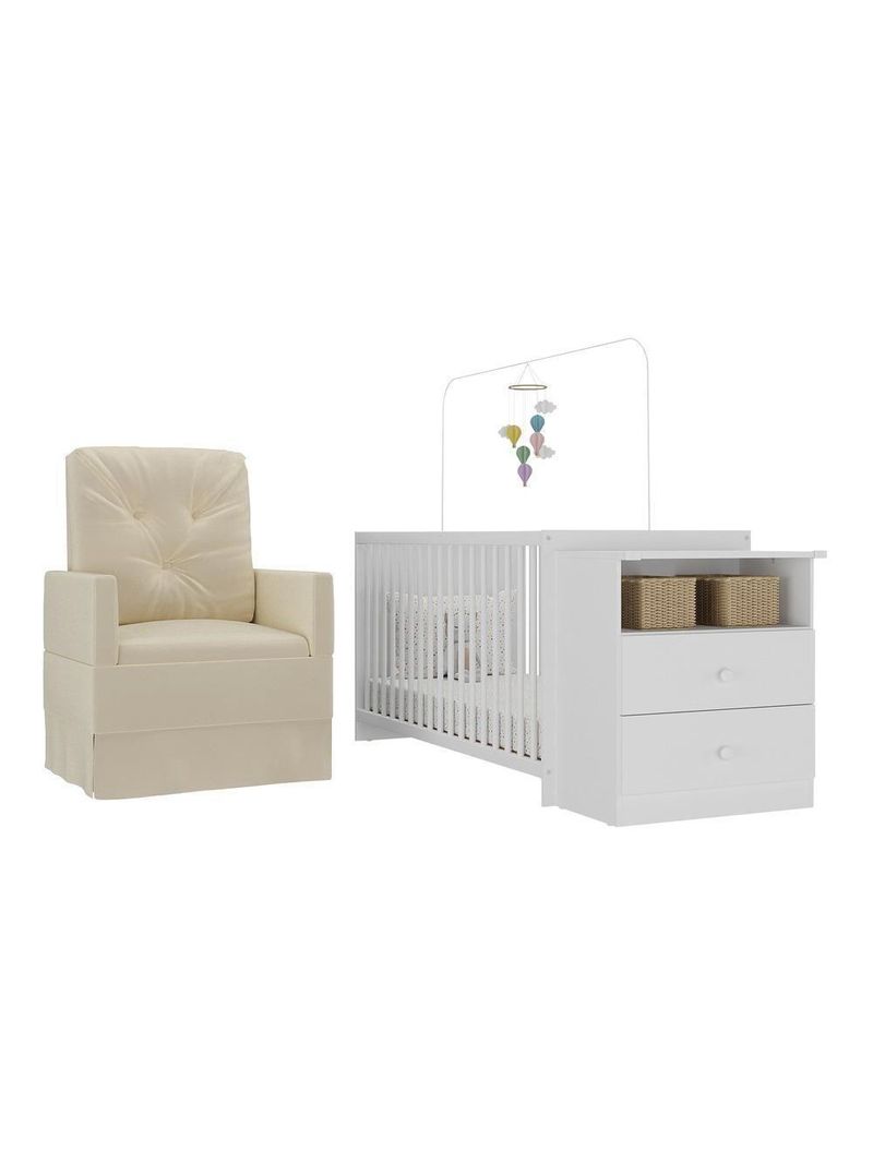 Berço Cômoda Com Poltrona De Amamentação Meu Bebê Multimóveis Mp4066 Branco/bege Branco/bege