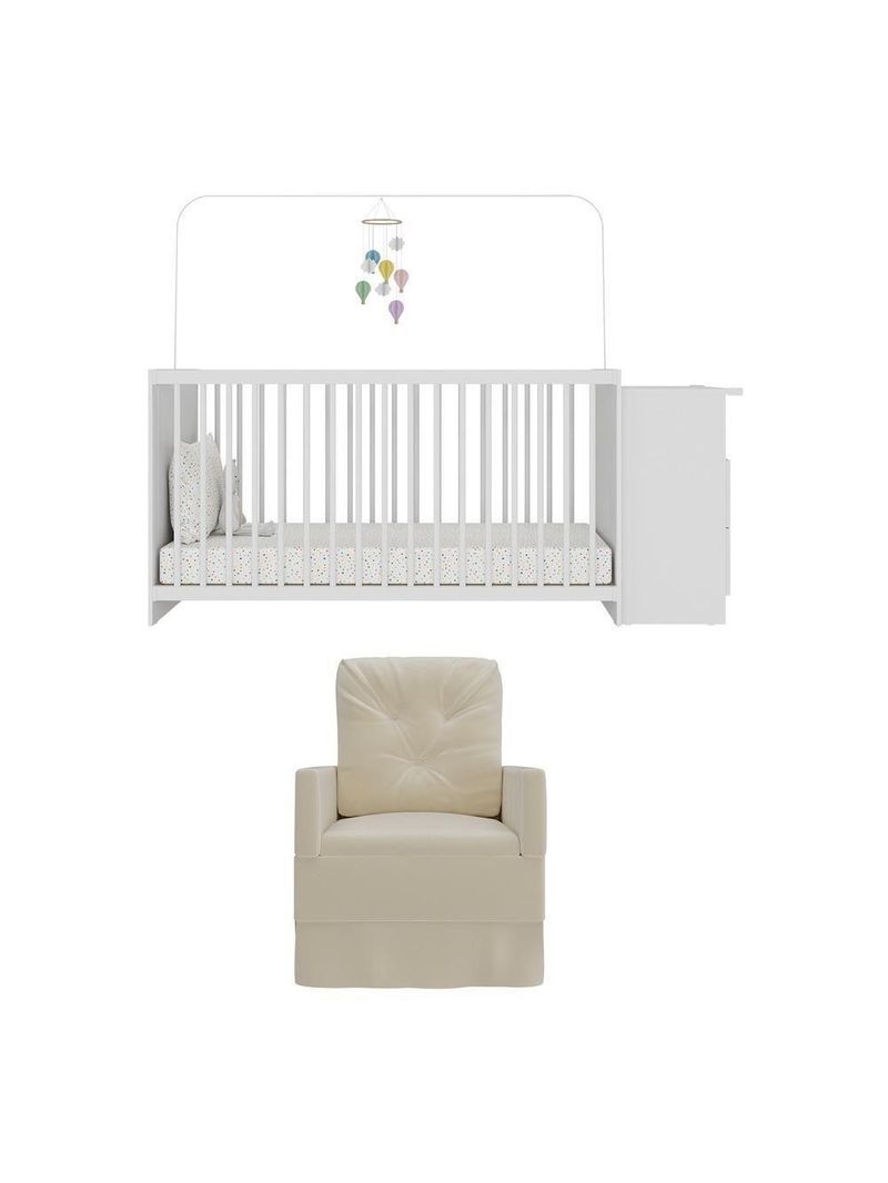 Berço Cômoda Com Poltrona De Amamentação Meu Bebê Multimóveis Mp4066 Branco/bege Branco/bege