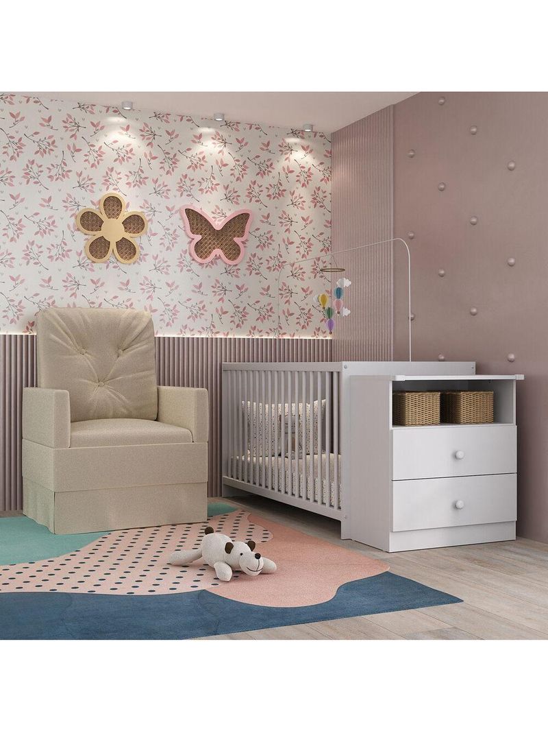 Berço Cômoda Com Poltrona De Amamentação Meu Bebê Multimóveis Mp4066 Branco/bege Branco/bege