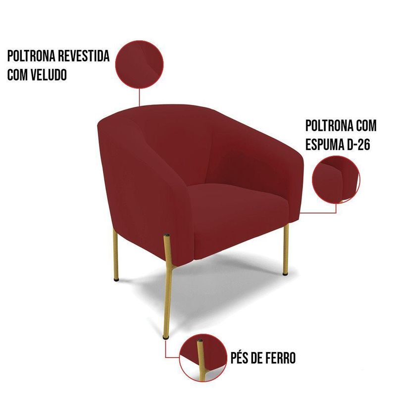 Poltrona Sala Decorativa Stella Veludo Marsala D'Rossi