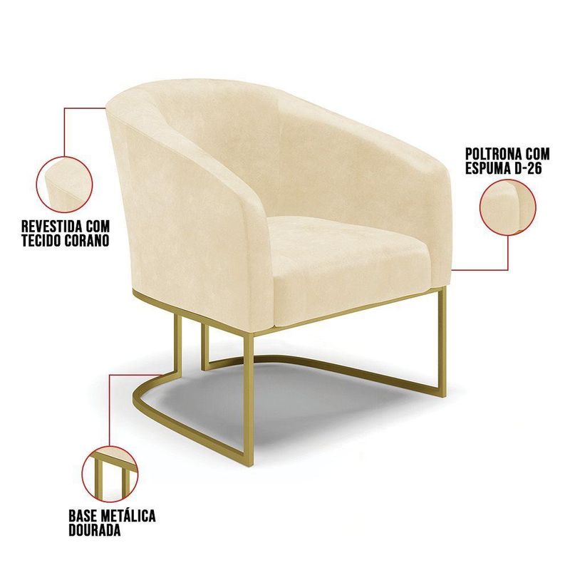 Poltrona Sala Decorativa Kit 2 Stella Base Industrial Sintético Pu Bege D03 D'Rossi